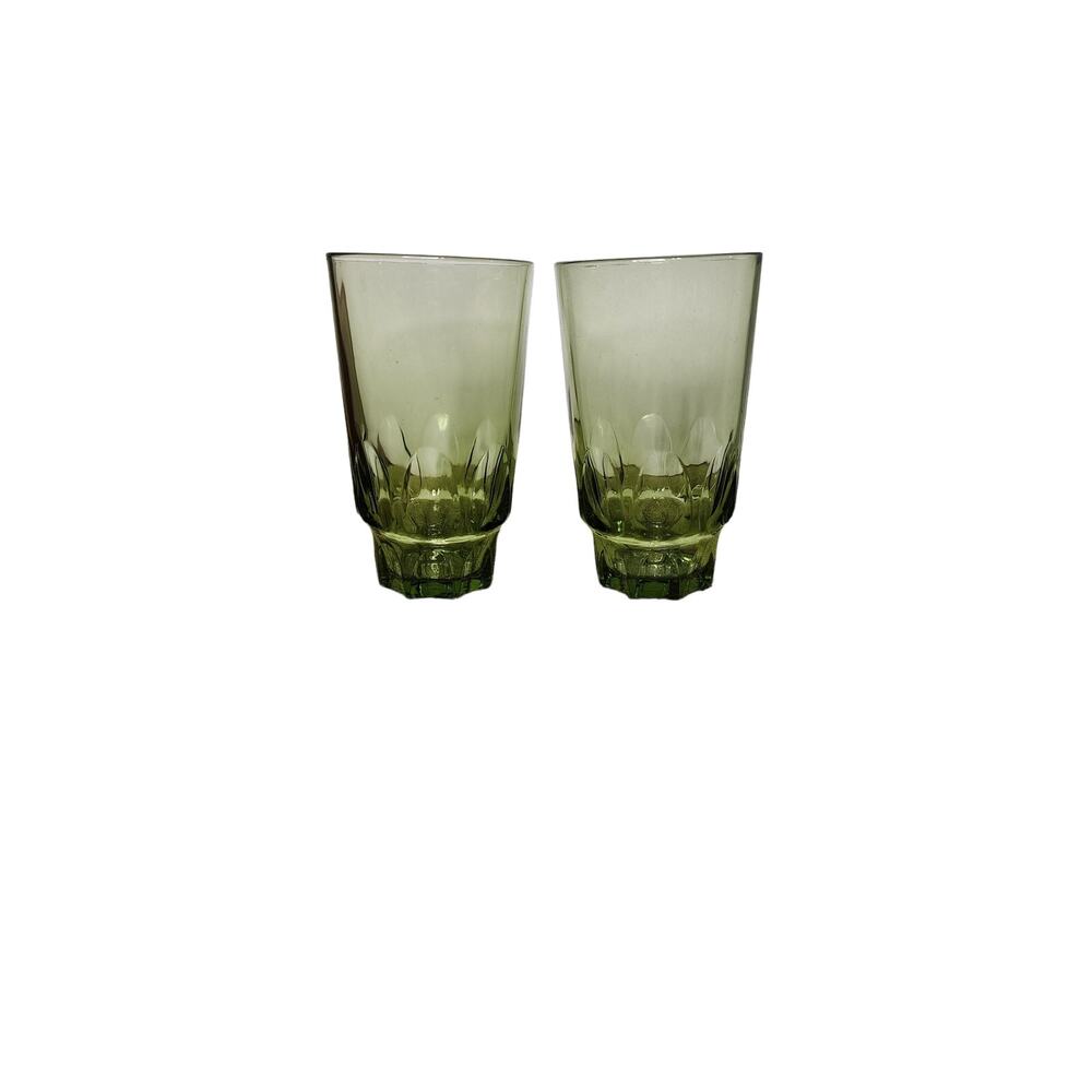 Hazel Atlas Mid Century Reflection Green Tumbler Glasses Large 20 oz. vintage